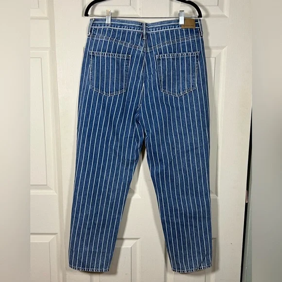 American Eagle Outfitters Denim Mom Jeans with White Stripes, cropped ankle - Picture 3 of 5